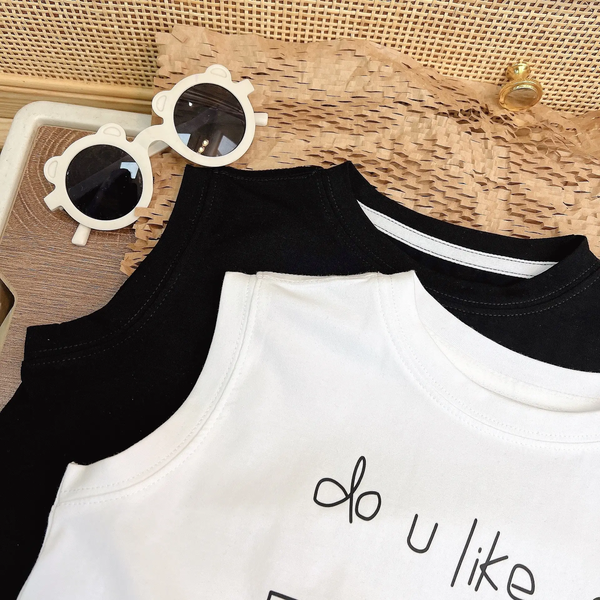 Children's Black Sleeveless T-Shirt with "Do U Ask" Design — feature 3