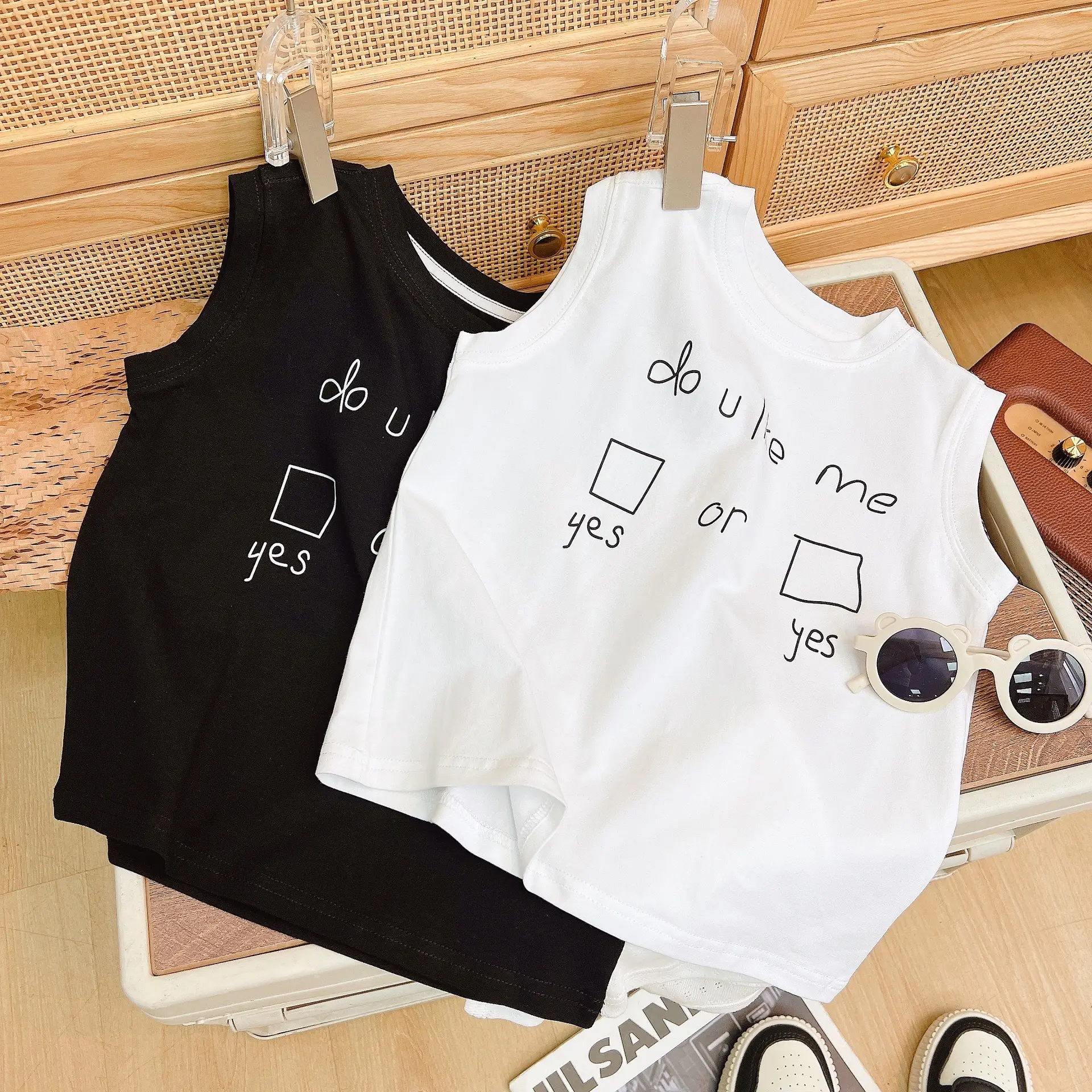 Children's Black Sleeveless T-Shirt with "Do U Ask" Design — feature 4