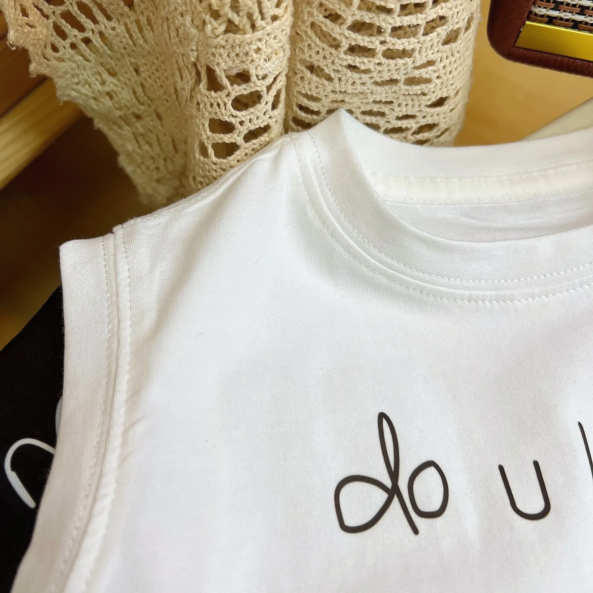 Children's Black Sleeveless T-Shirt with "Do U Ask" Design — feature 5