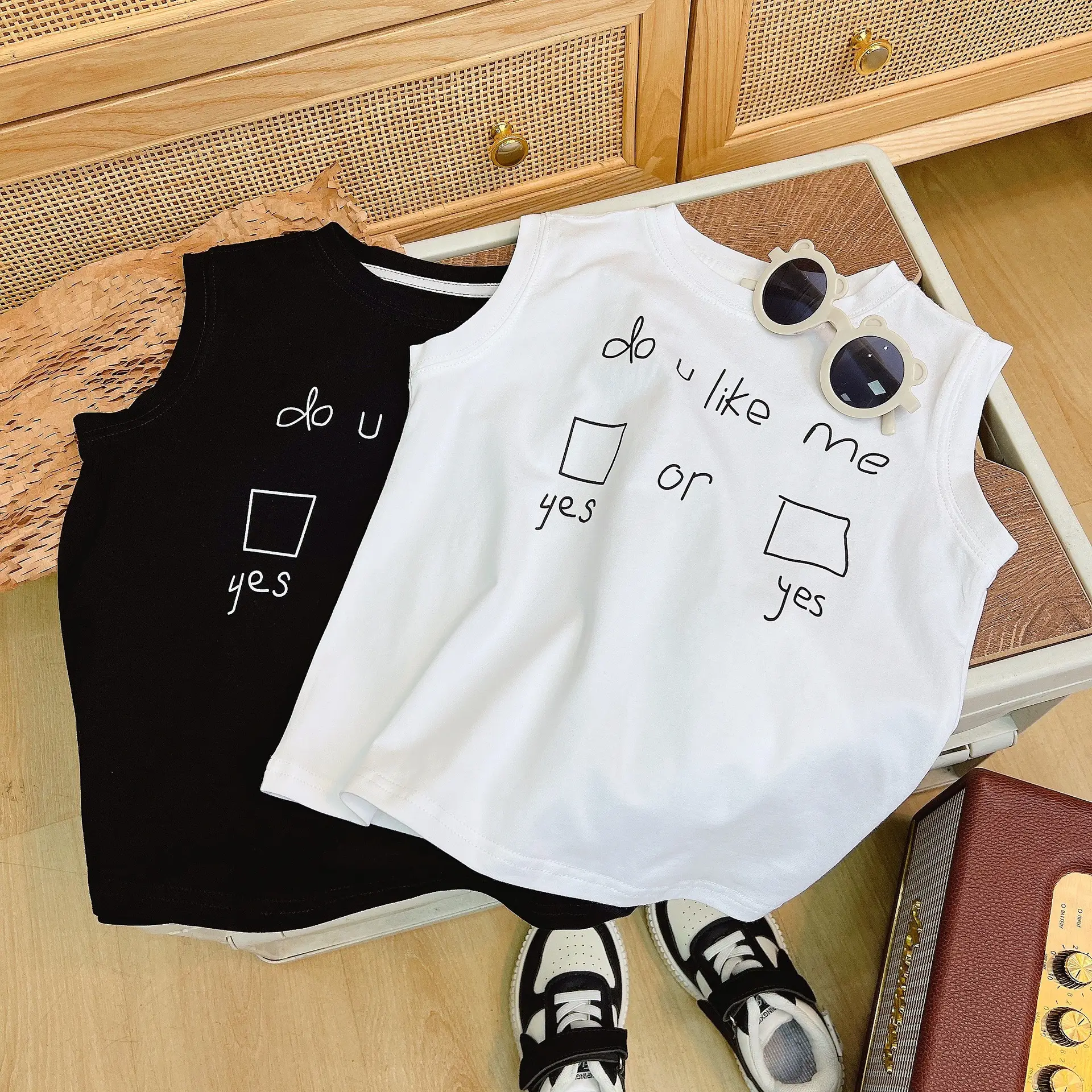 Children's Black Sleeveless T-Shirt with "Do U Ask" Design — feature 6