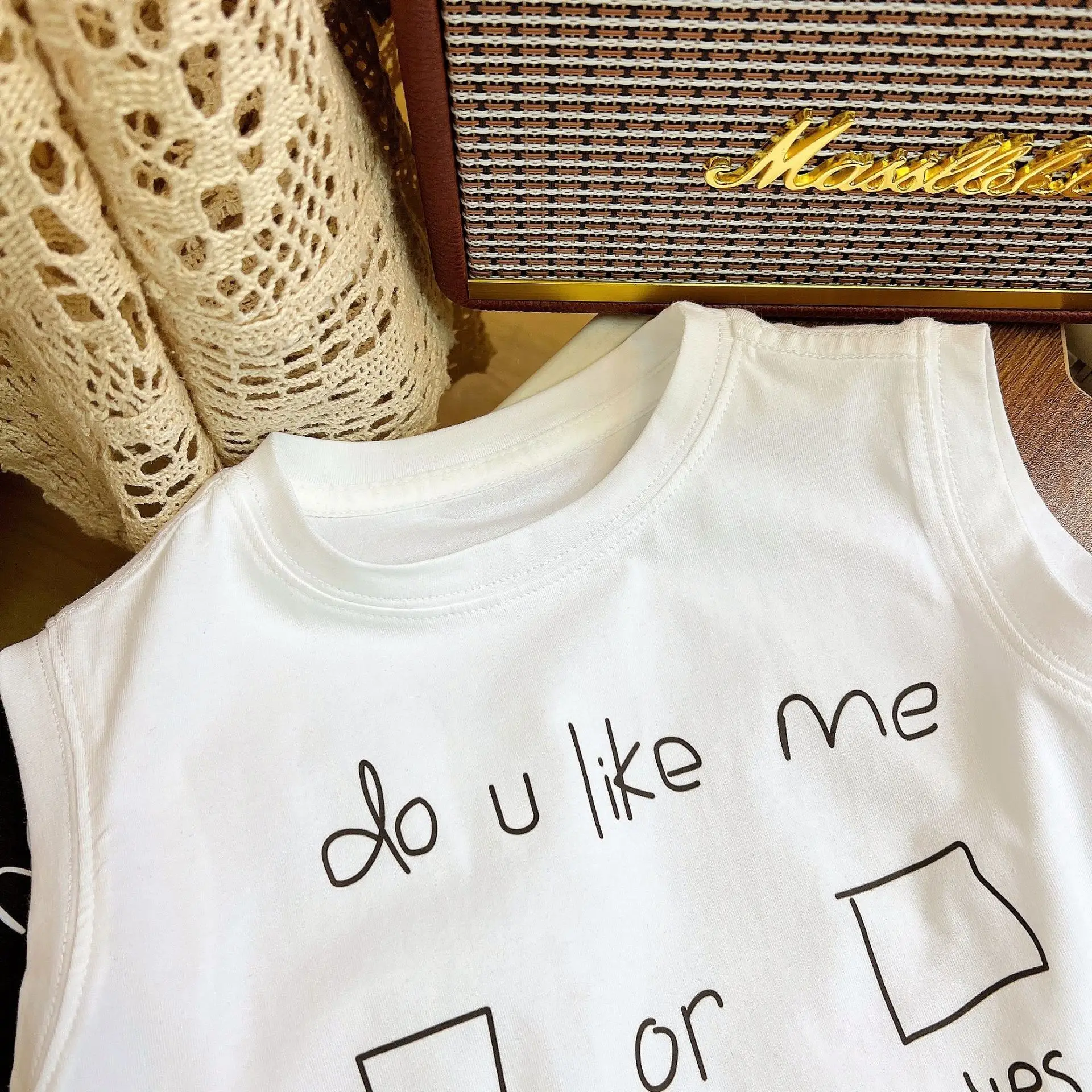 Children's Black Sleeveless T-Shirt with "Do U Ask" Design — feature 9