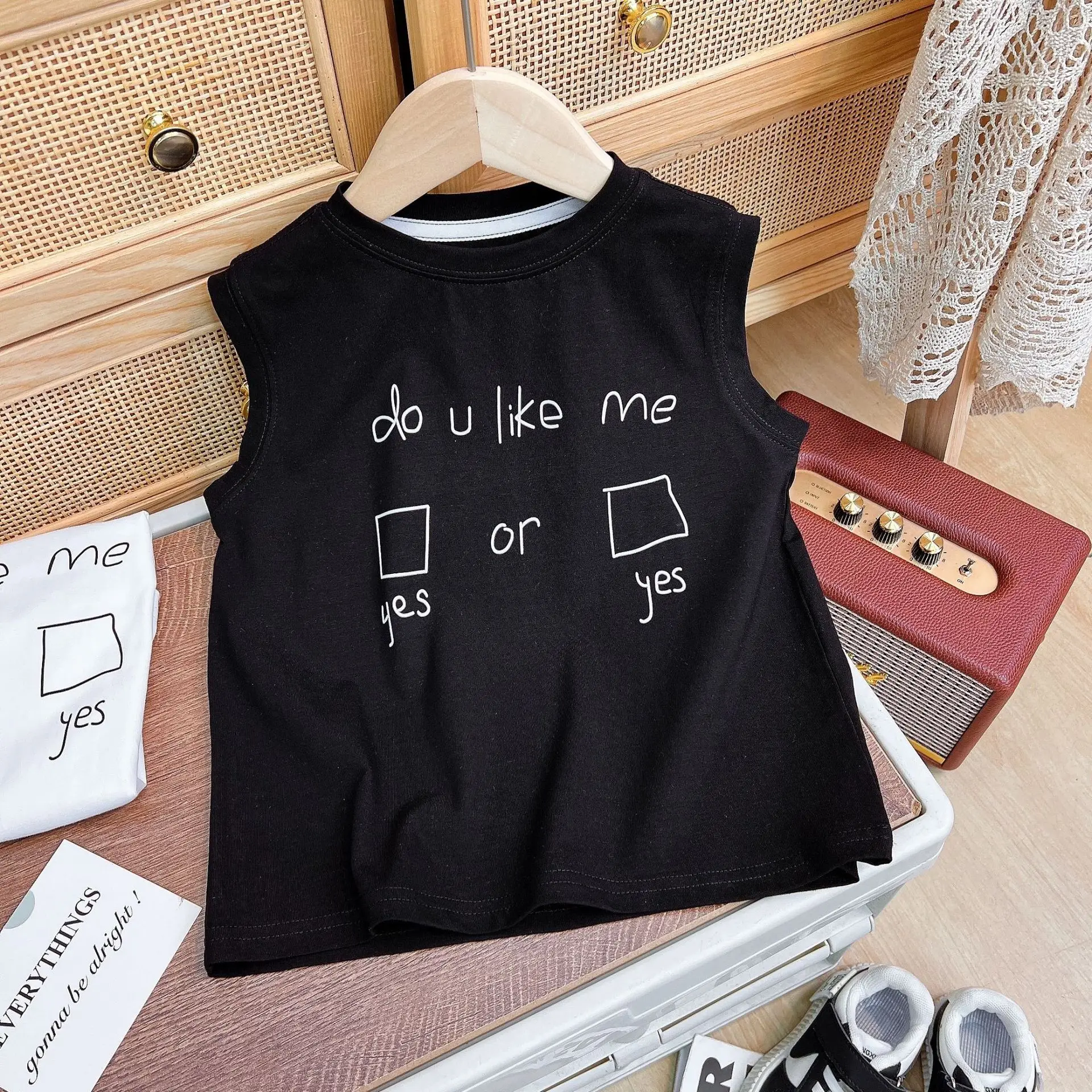 Children's Black Sleeveless T-Shirt with "Do U Ask" Design - Image 2