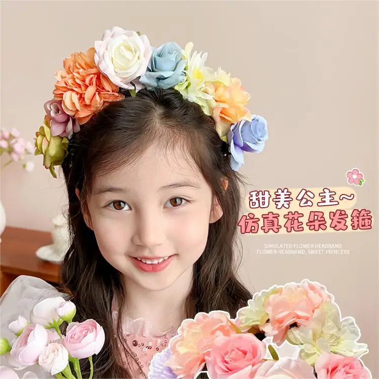 Artificial Flower Hairband for Girls Pink White Purple