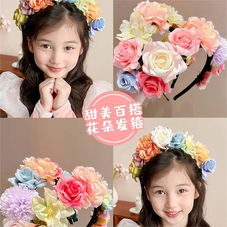 Artificial Flower Hairband for Girls Pink White Purple