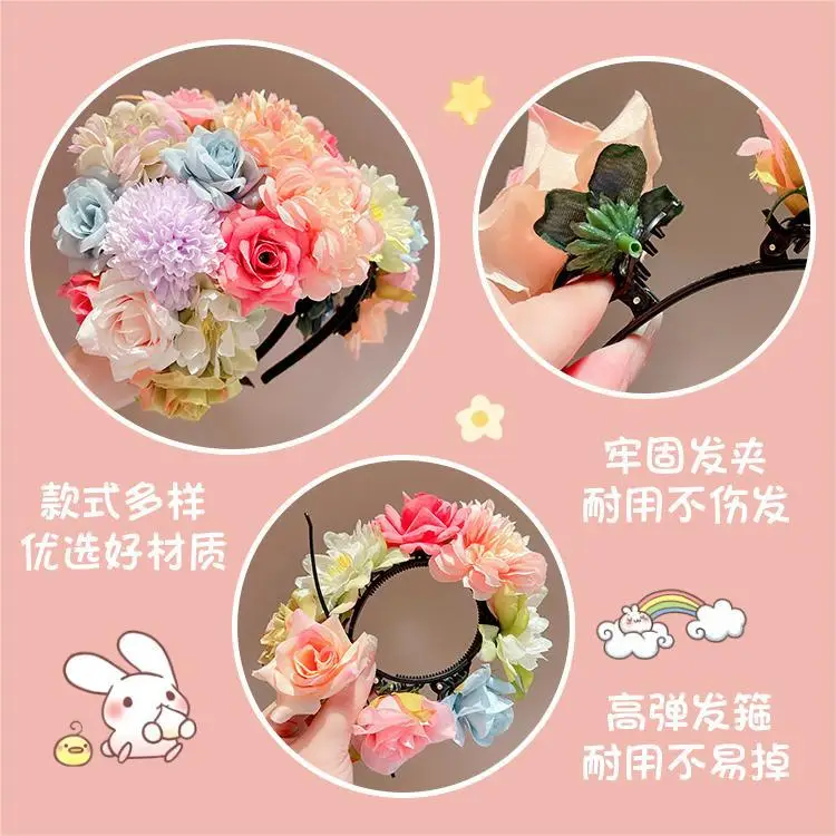 Artificial Flower Hairband for Girls Pink White Purple