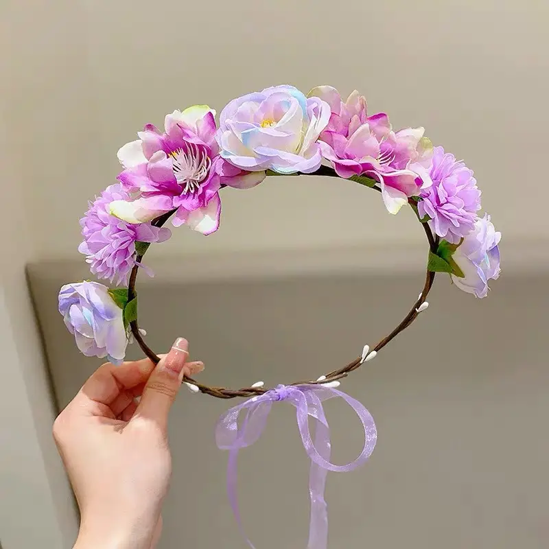 Artificial Flower Hairband for Girls Pink White Purple