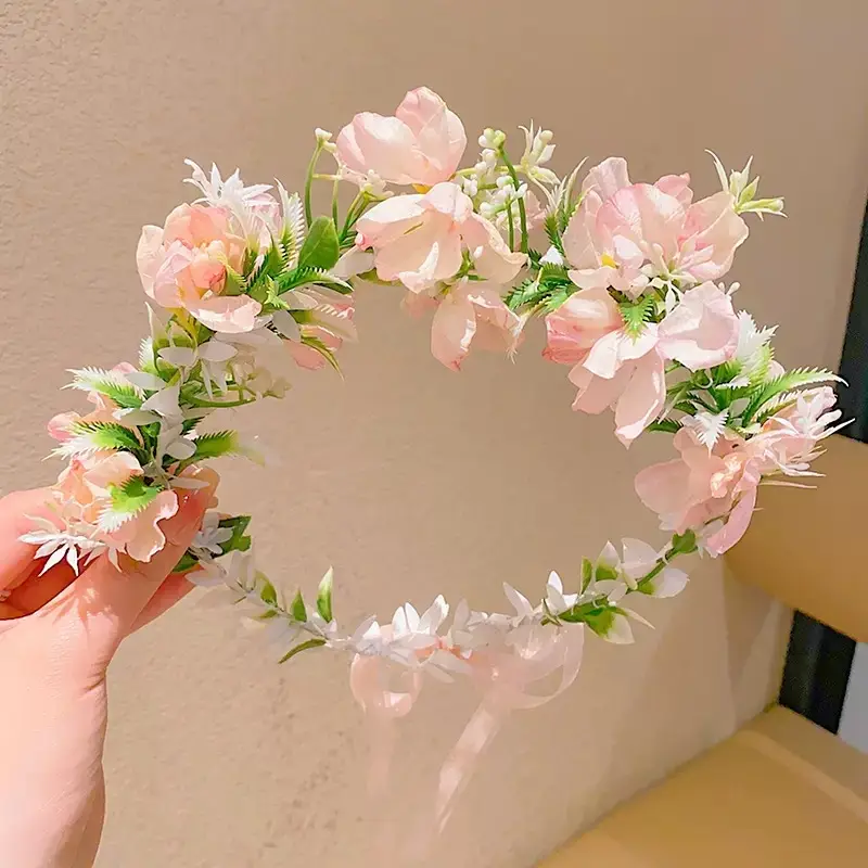 Artificial Flower Hairband for Girls Pink White Purple