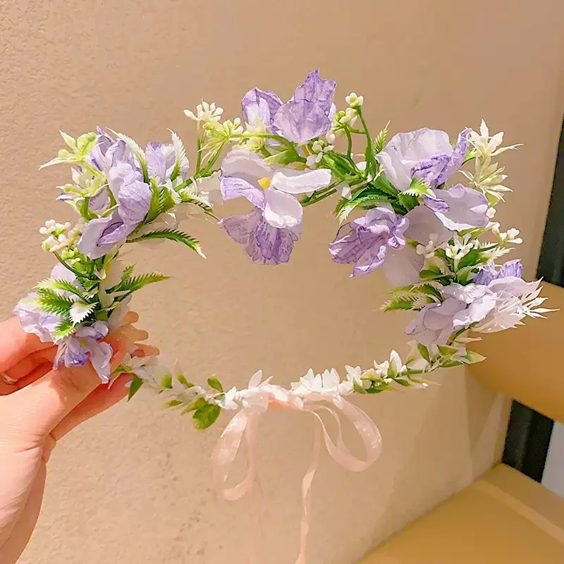 Artificial Flower Hairband for Girls Pink White Purple