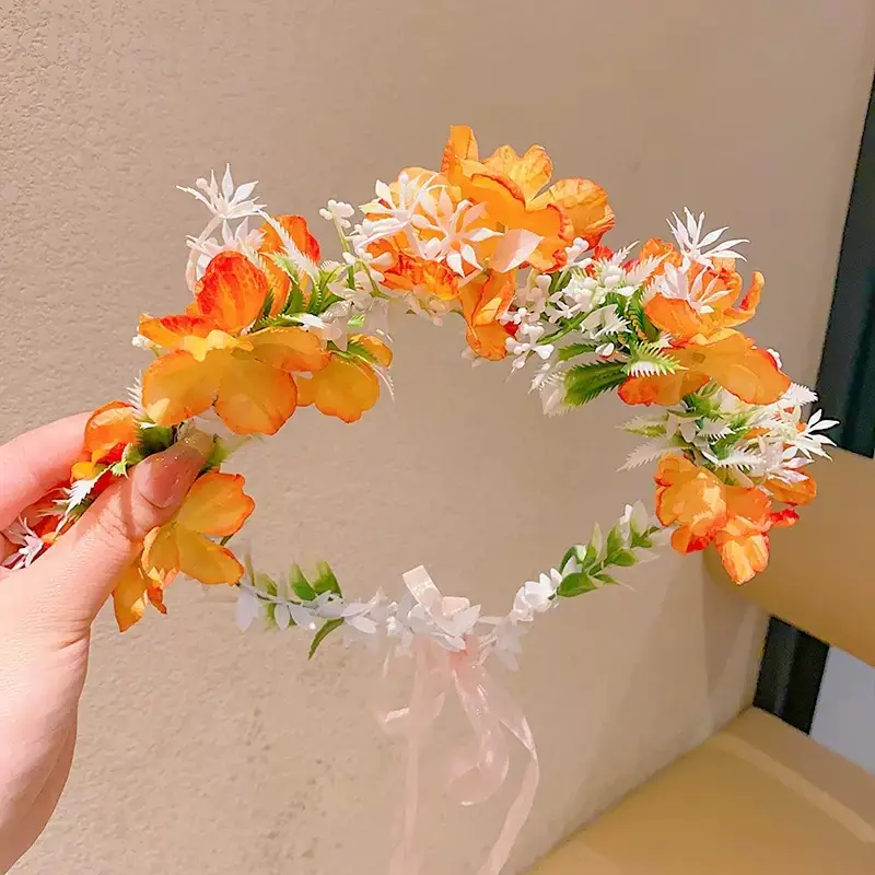 Artificial Flower Hairband for Girls Pink White Purple