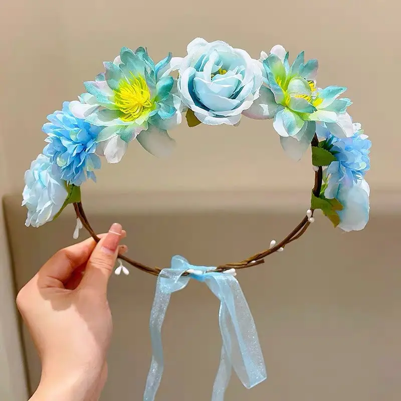 Artificial Flower Hairband for Girls Pink White Purple