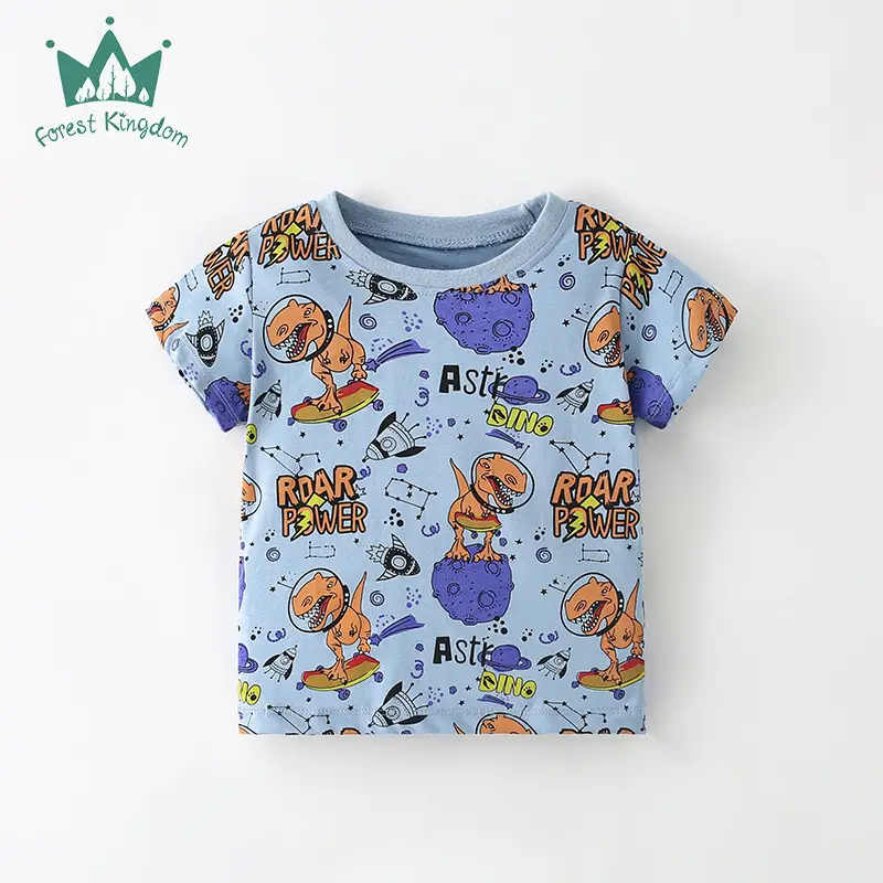 Children's Cartoon Dinosaur T-Shirt Blue Short Sleeve - Image 2