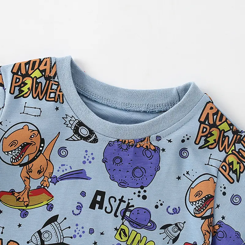 Children's Cartoon Dinosaur T-Shirt Blue Short Sleeve - Image 4