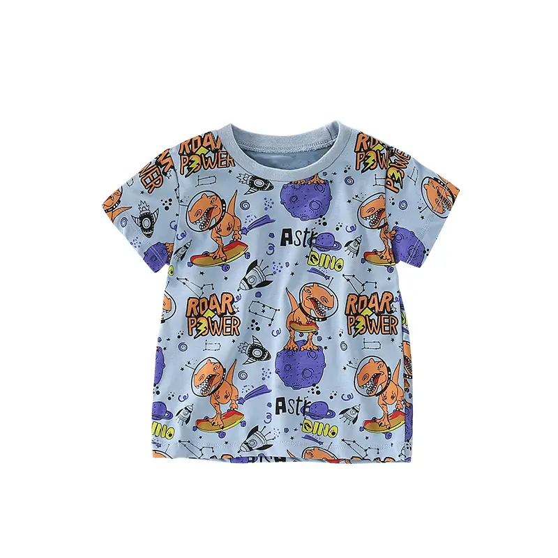 Children's Cartoon Dinosaur T-Shirt Blue Short Sleeve - Image 6