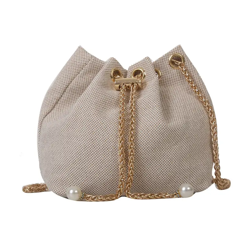 Women's Pearl Chain Straw Bucket Bag 2025 - Image 10