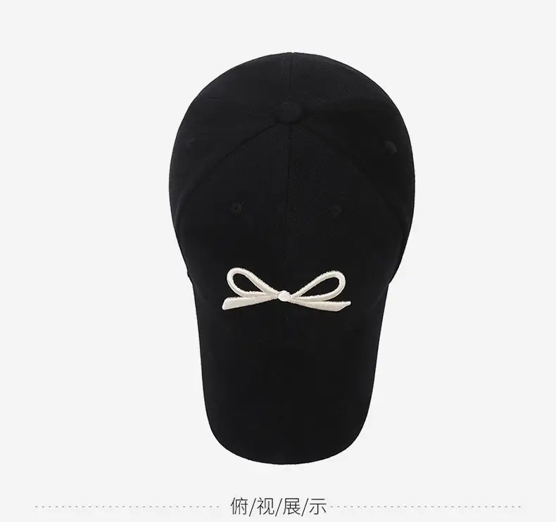 Korean Dongdaemun Embroidered Bow Baseball Cap Black — feature 12