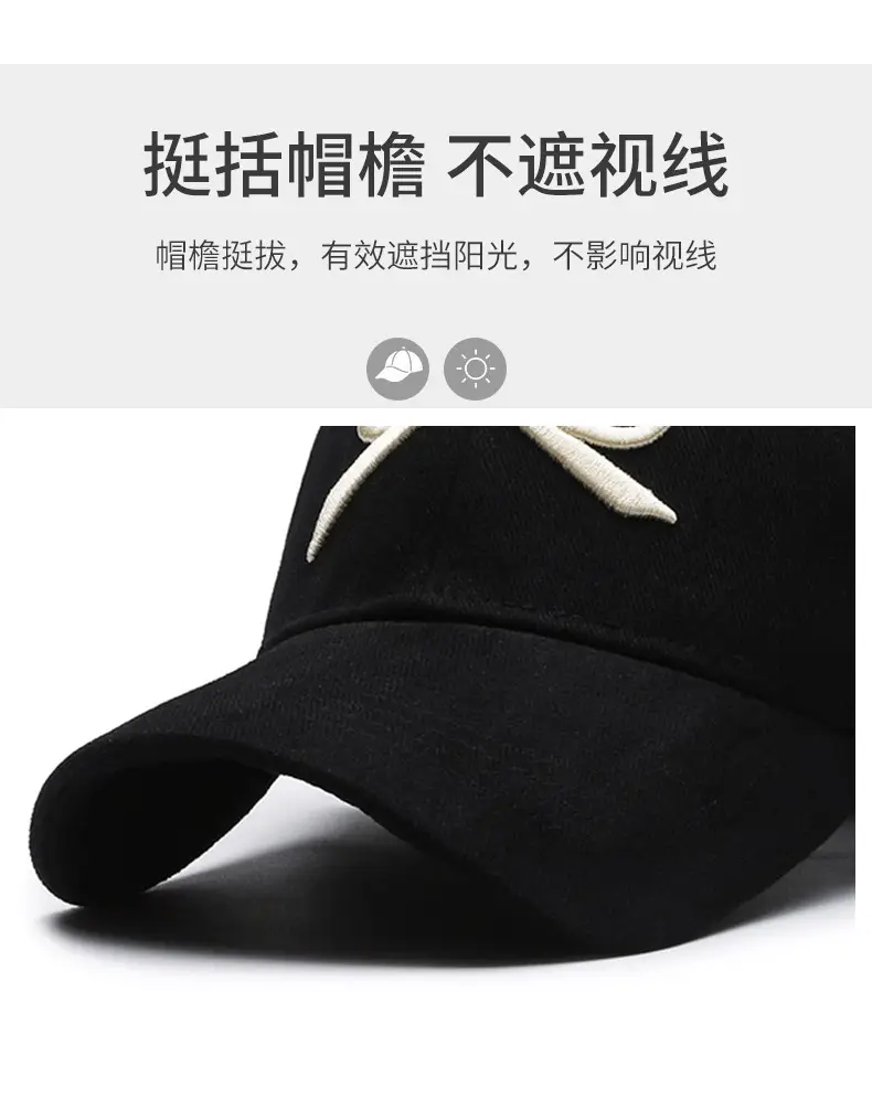 Korean Dongdaemun Embroidered Bow Baseball Cap Black — feature 2