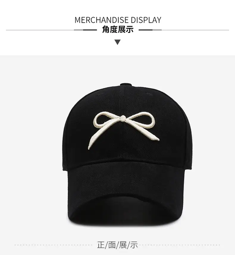 Korean Dongdaemun Embroidered Bow Baseball Cap Black — feature 8