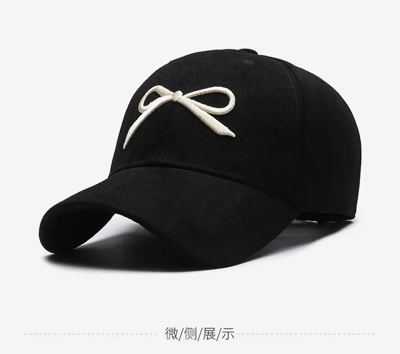 Korean Dongdaemun Embroidered Bow Baseball Cap Black — feature 9