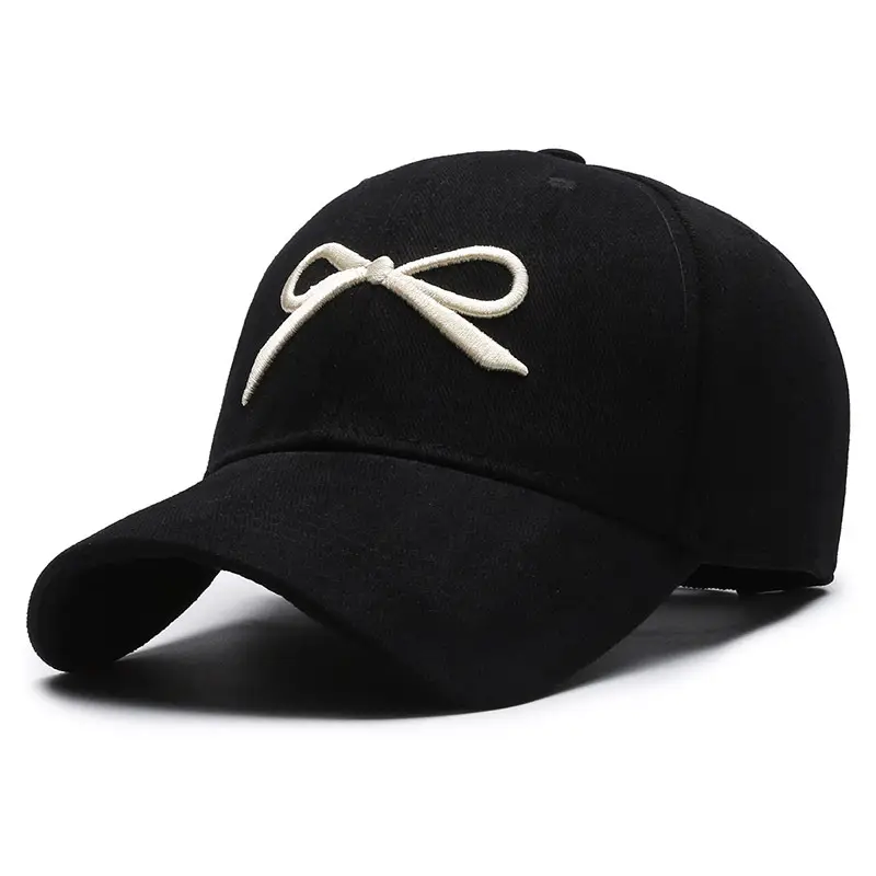 Korean Dongdaemun Embroidered Bow Baseball Cap Black