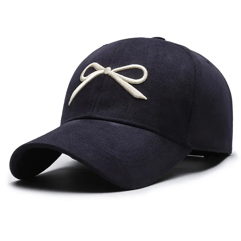 Korean Dongdaemun Embroidered Bow Baseball Cap Black