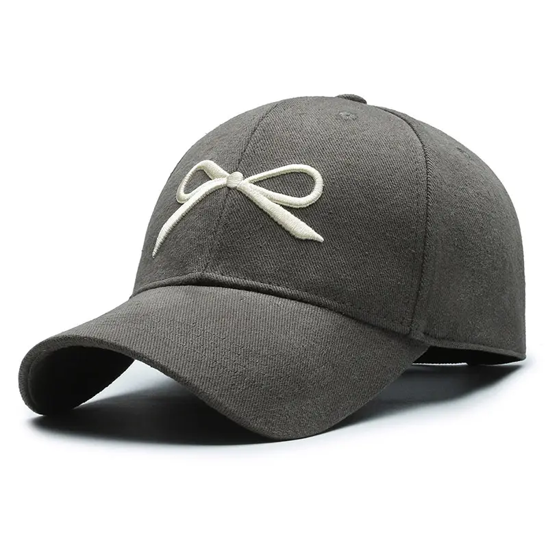 Korean Dongdaemun Embroidered Bow Baseball Cap Black