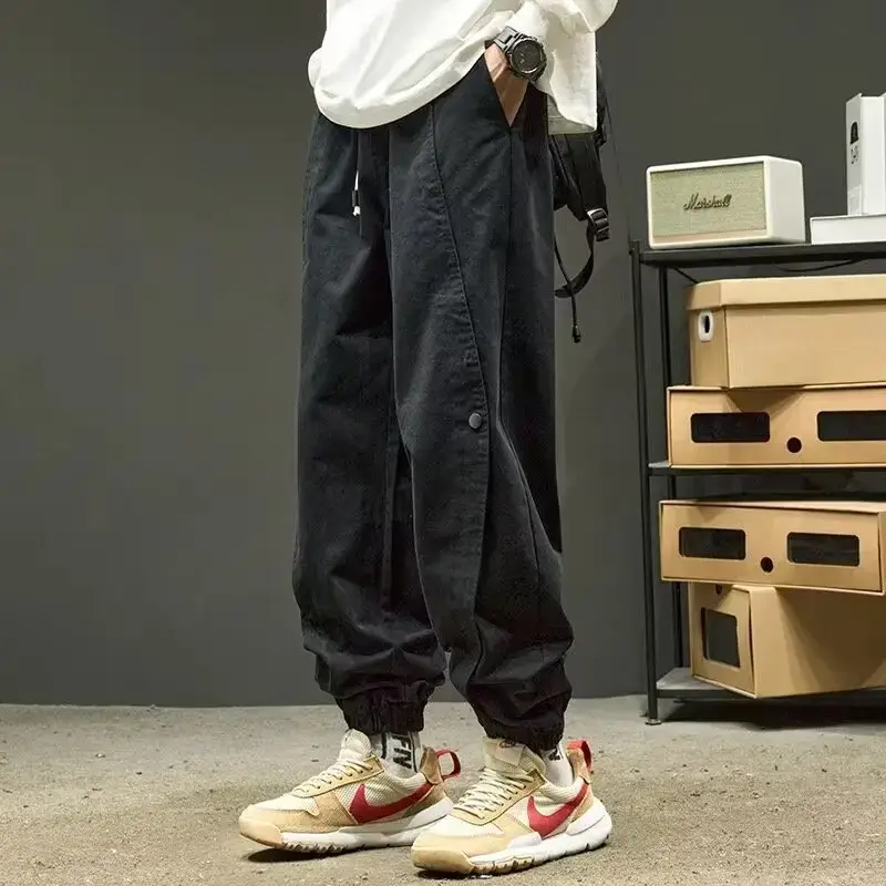 Men's Black Cotton Jogger Pants with Drawstring Waist