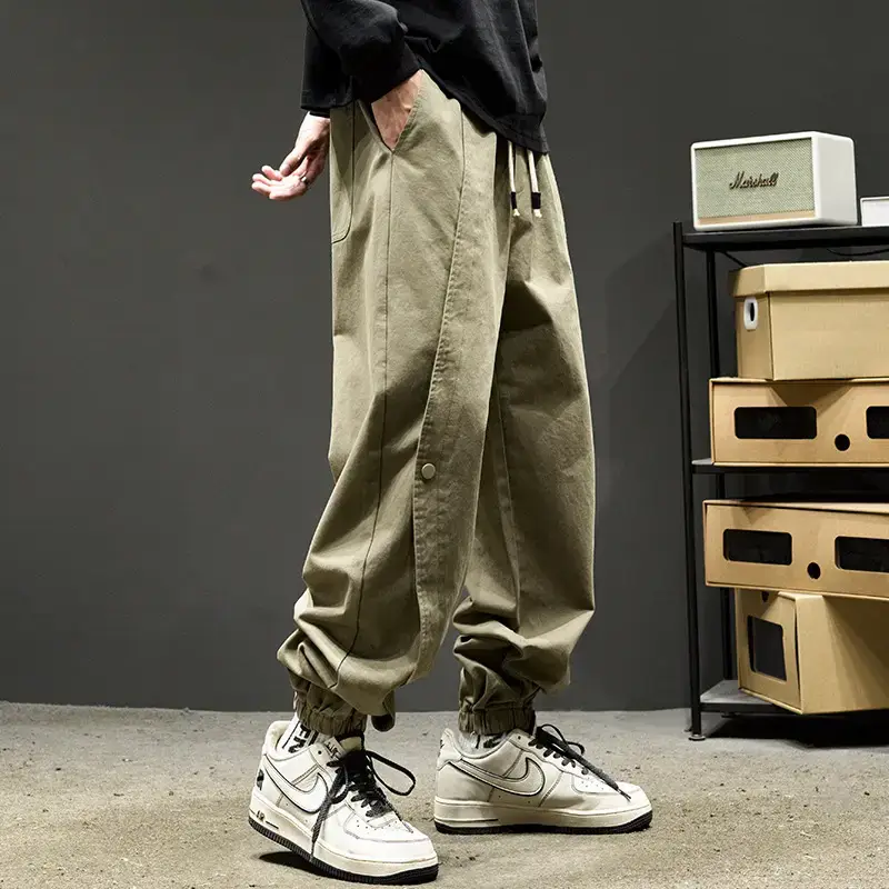 Men's Black Cotton Jogger Pants with Drawstring Waist