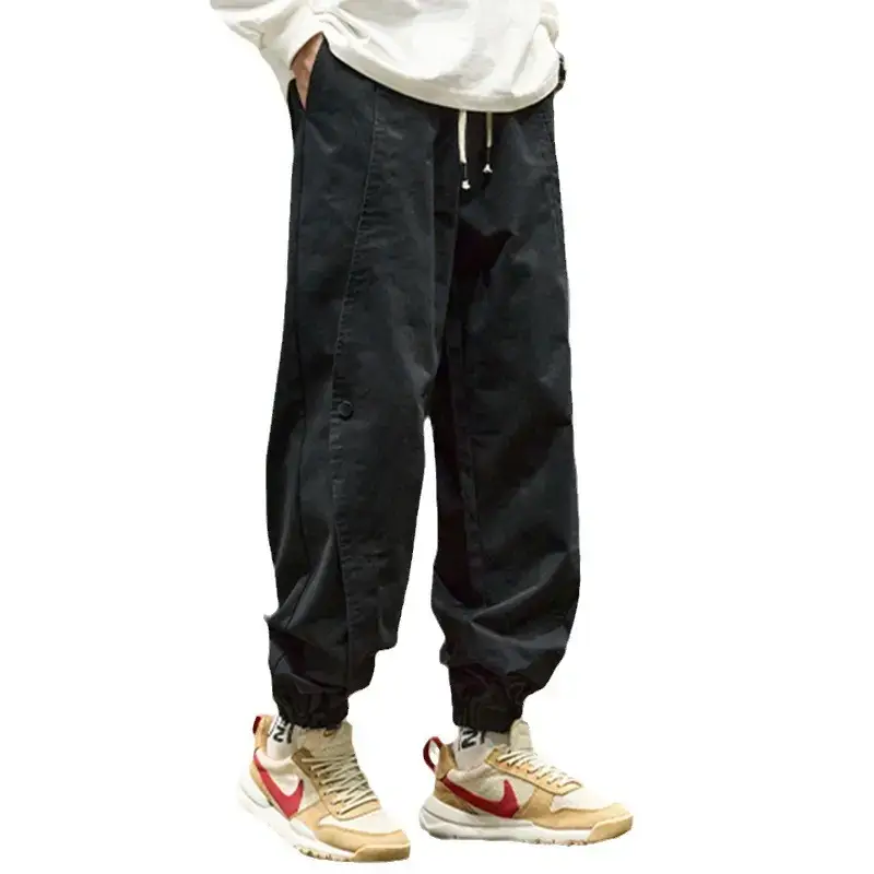 Men's Black Cotton Jogger Pants with Drawstring Waist