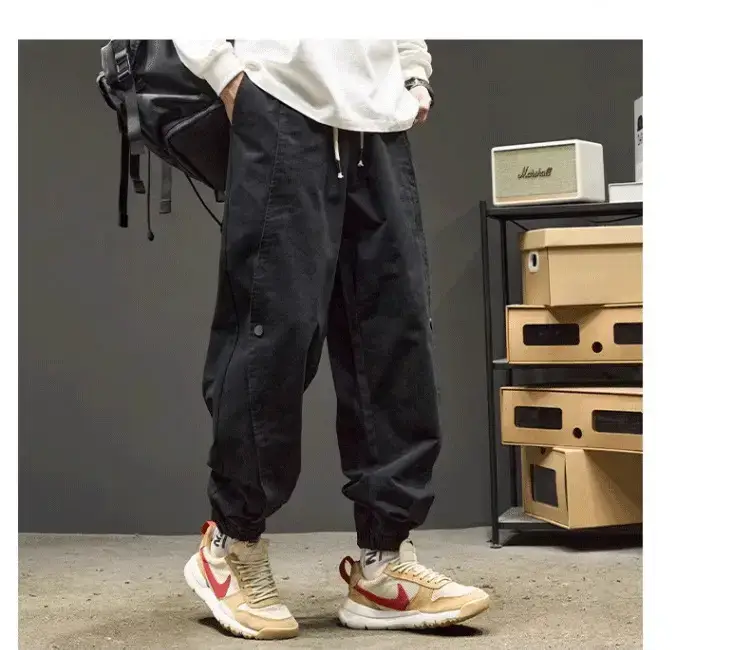 Men's Black Cotton Jogger Pants with Drawstring Waist — feature 10