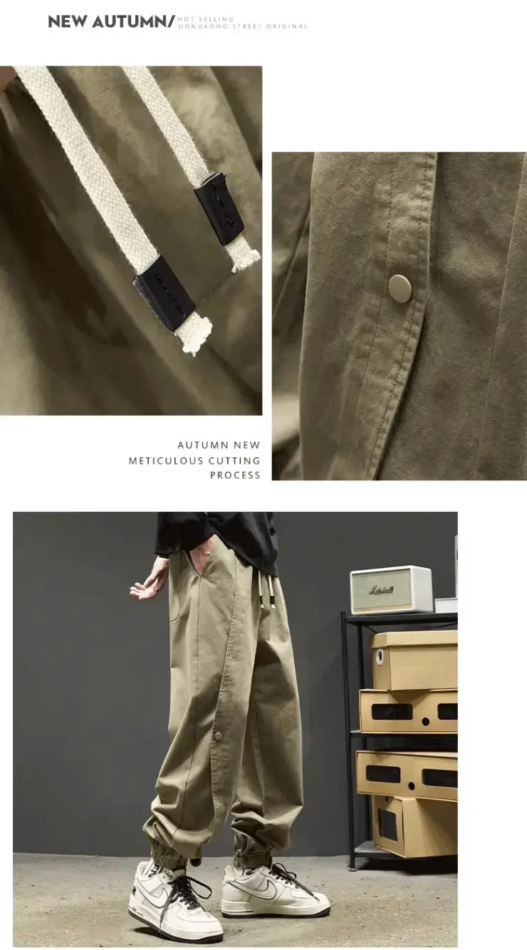 Men's Black Cotton Jogger Pants with Drawstring Waist — feature 5