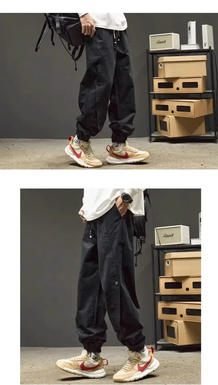 Men's Black Cotton Jogger Pants with Drawstring Waist — feature 7