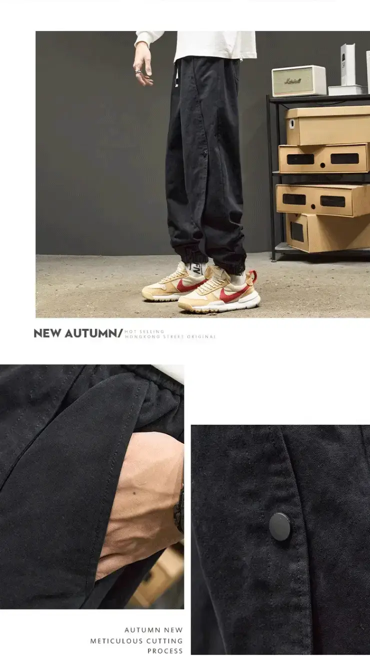 Men's Black Cotton Jogger Pants with Drawstring Waist — feature 9