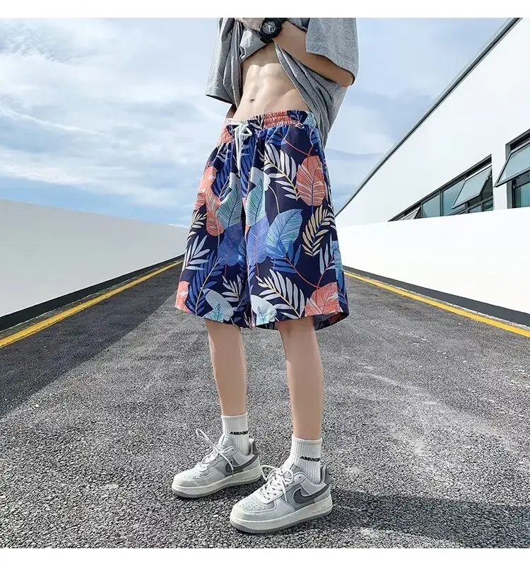 Men Summer Ice Silk Floral Shorts Loose Fit — feature 28