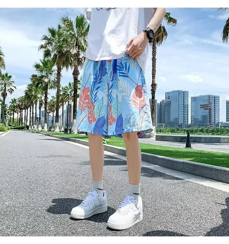Men Summer Ice Silk Floral Shorts Loose Fit — feature 34