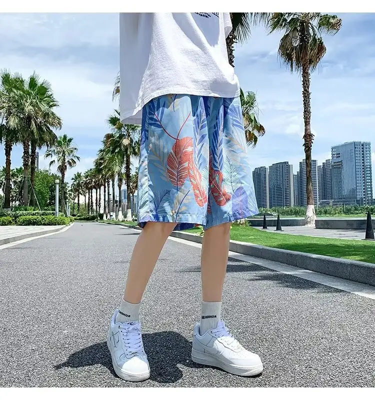 Men Summer Ice Silk Floral Shorts Loose Fit — feature 35