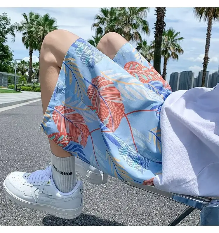 Men Summer Ice Silk Floral Shorts Loose Fit — feature 37