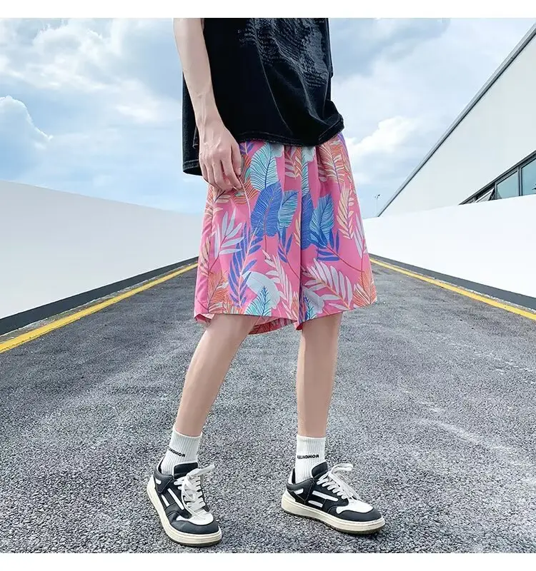 Men Summer Ice Silk Floral Shorts Loose Fit — feature 42