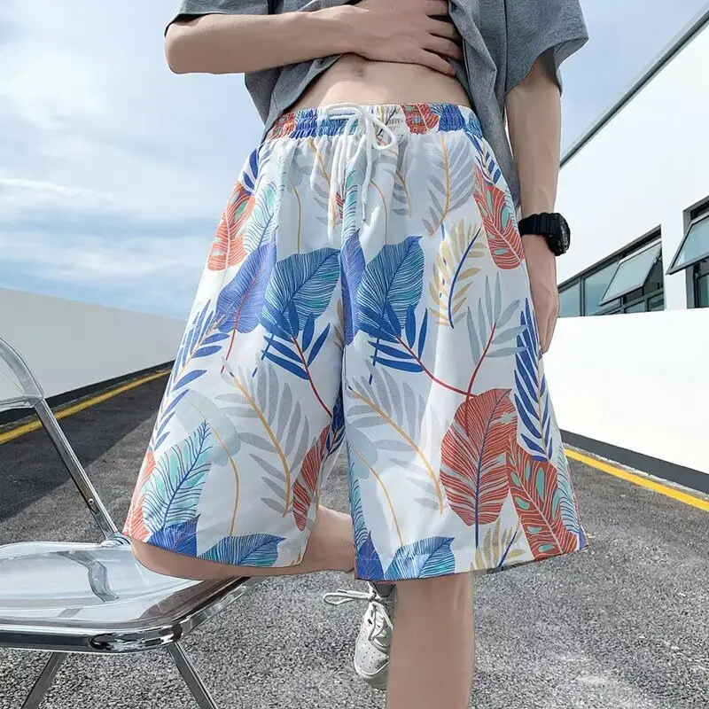 Men Summer Ice Silk Floral Shorts Loose Fit