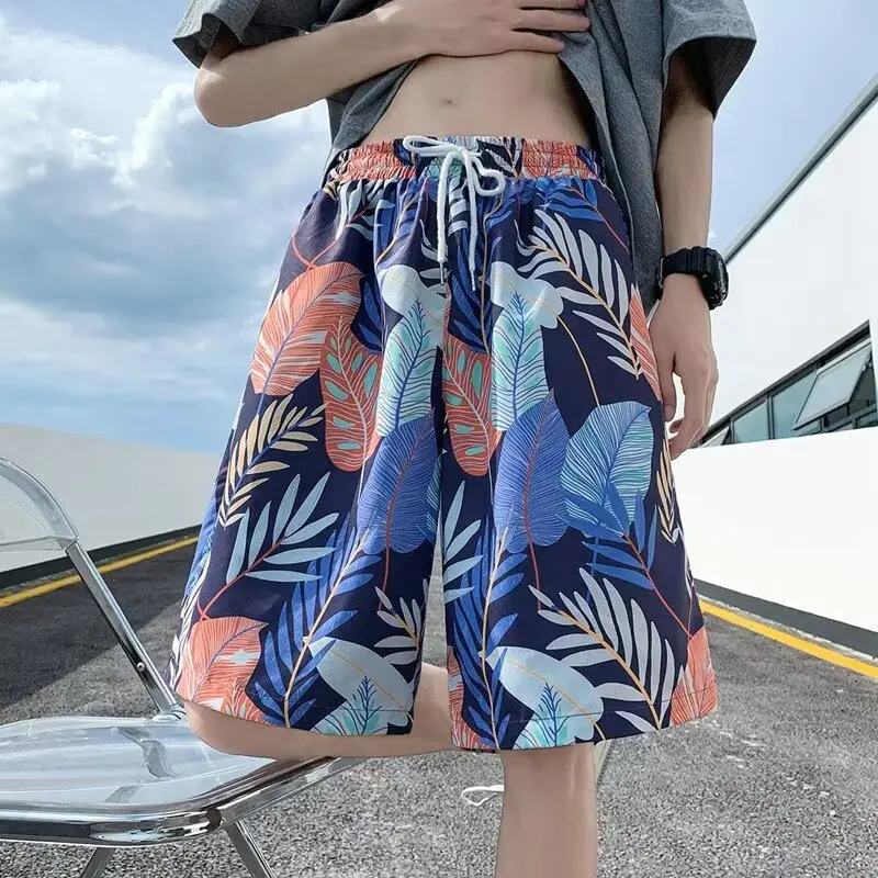 Men Summer Ice Silk Floral Shorts Loose Fit