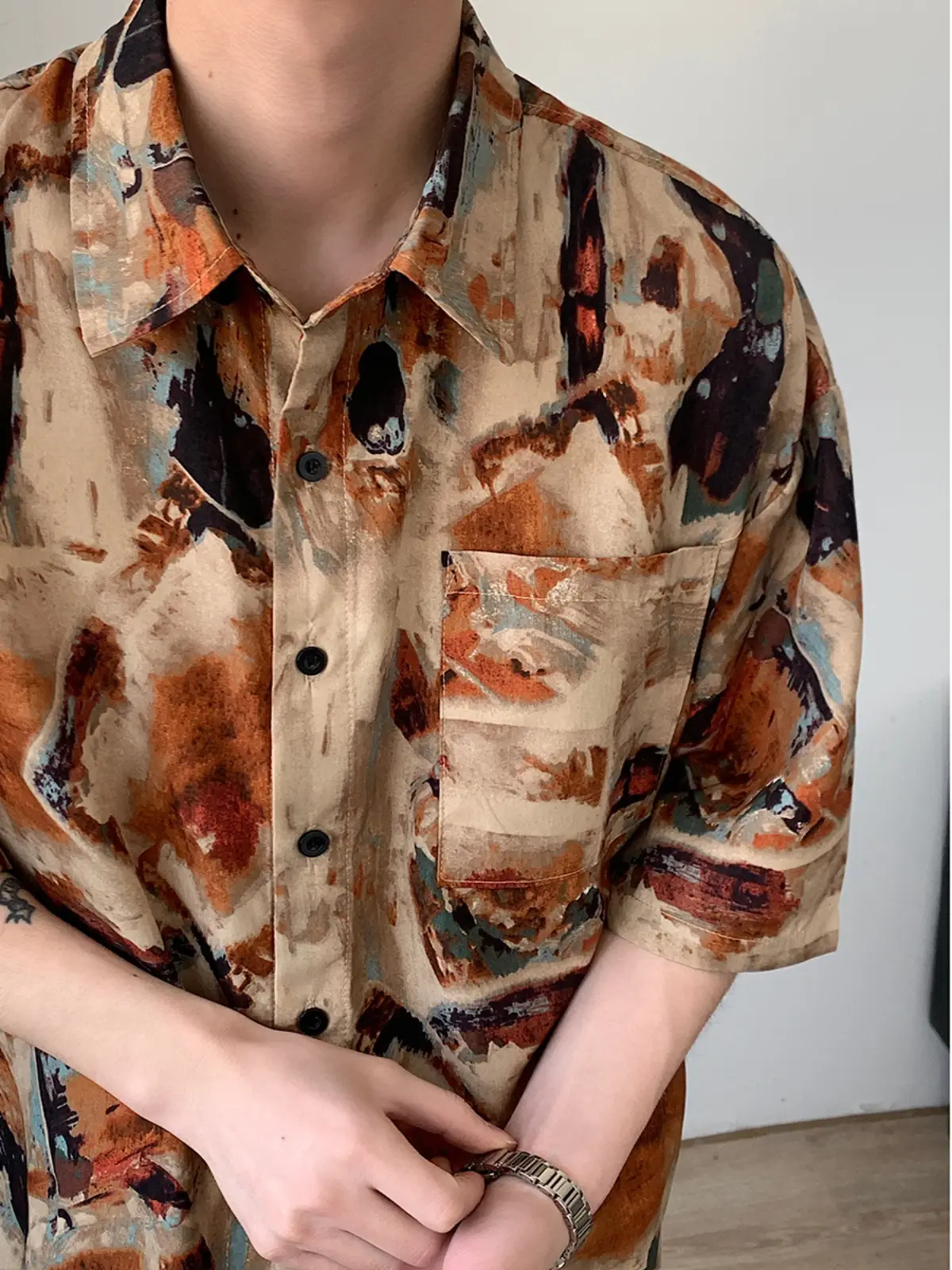 Men's Camo Printed Ice Silk Shirt Short Sleeve Summer - Image 4