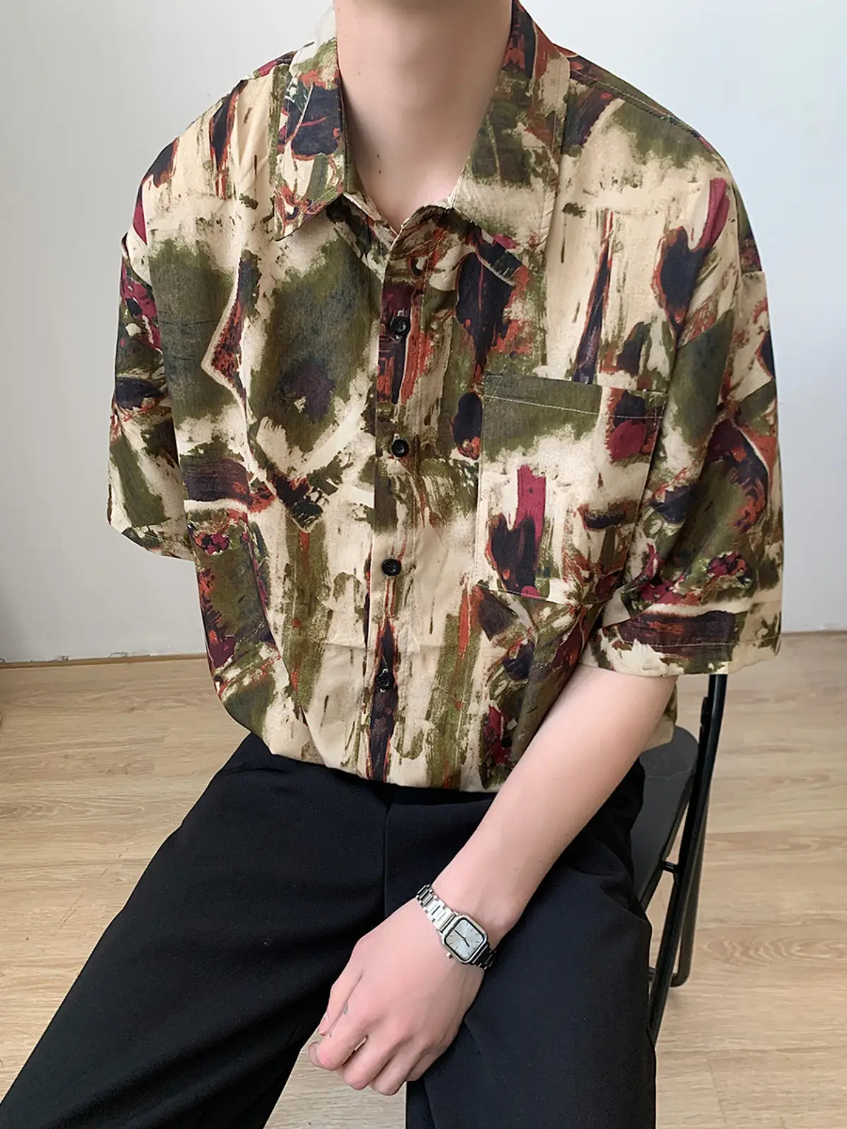 Men's Camo Printed Ice Silk Shirt Short Sleeve Summer - Image 5