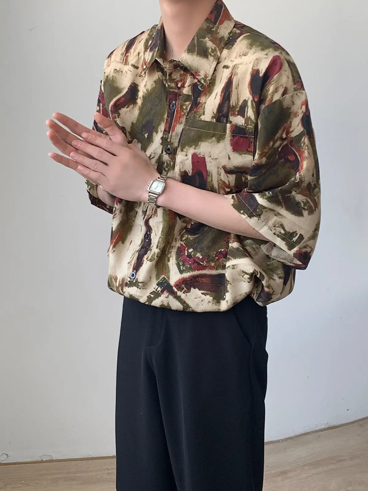 Men's Camo Printed Ice Silk Shirt Short Sleeve Summer - Image 6