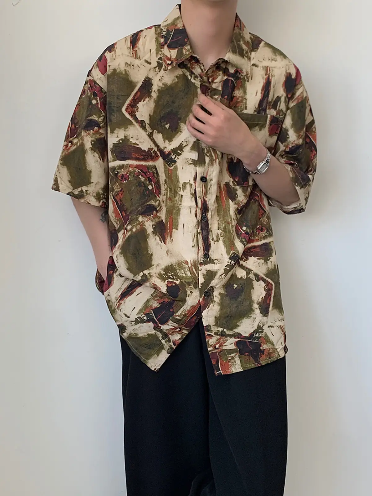 Men's Camo Printed Ice Silk Shirt Short Sleeve Summer - Image 7
