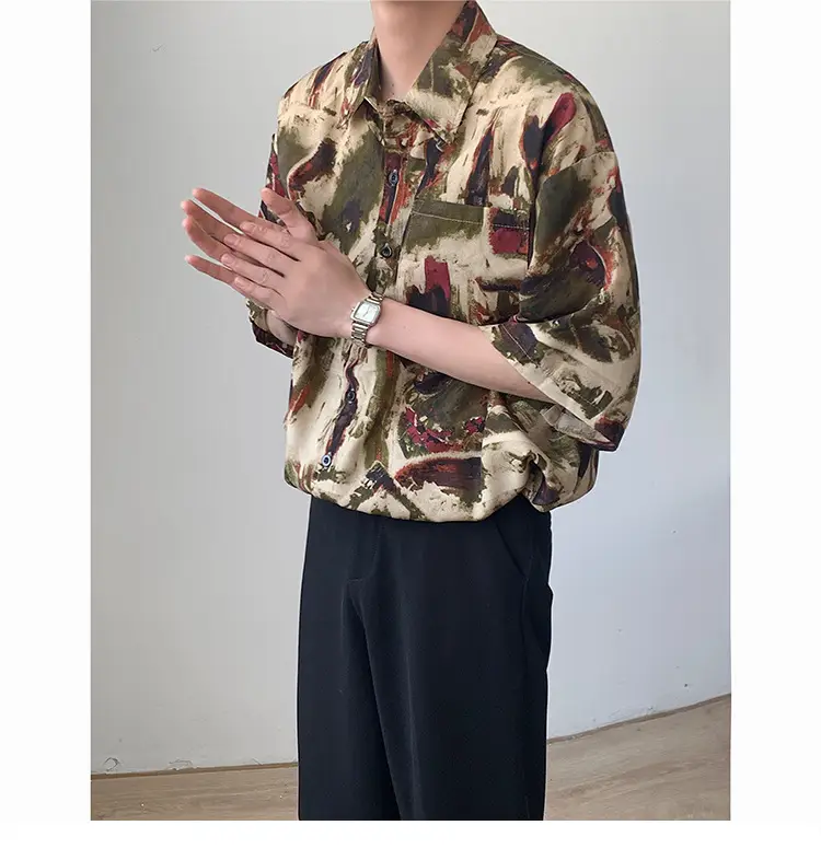 Men's Camo Printed Ice Silk Shirt Short Sleeve Summer — feature 10