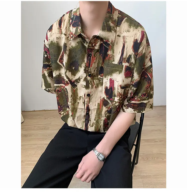 Men's Camo Printed Ice Silk Shirt Short Sleeve Summer — feature 11