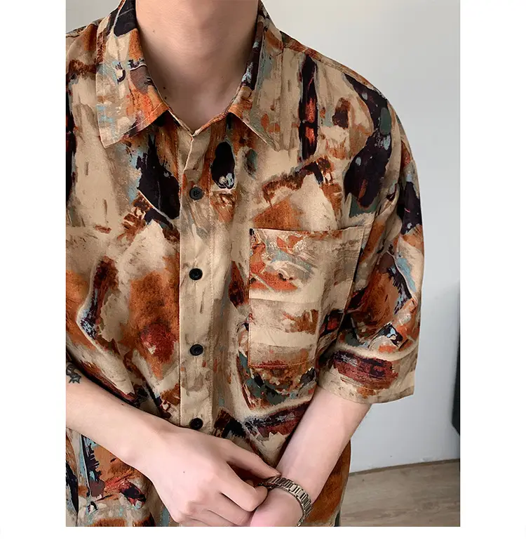 Men's Camo Printed Ice Silk Shirt Short Sleeve Summer — feature 12