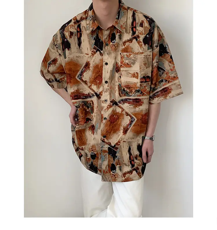 Men's Camo Printed Ice Silk Shirt Short Sleeve Summer — feature 13
