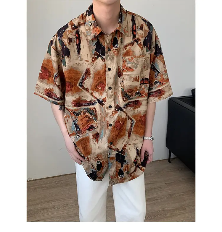 Men's Camo Printed Ice Silk Shirt Short Sleeve Summer — feature 14