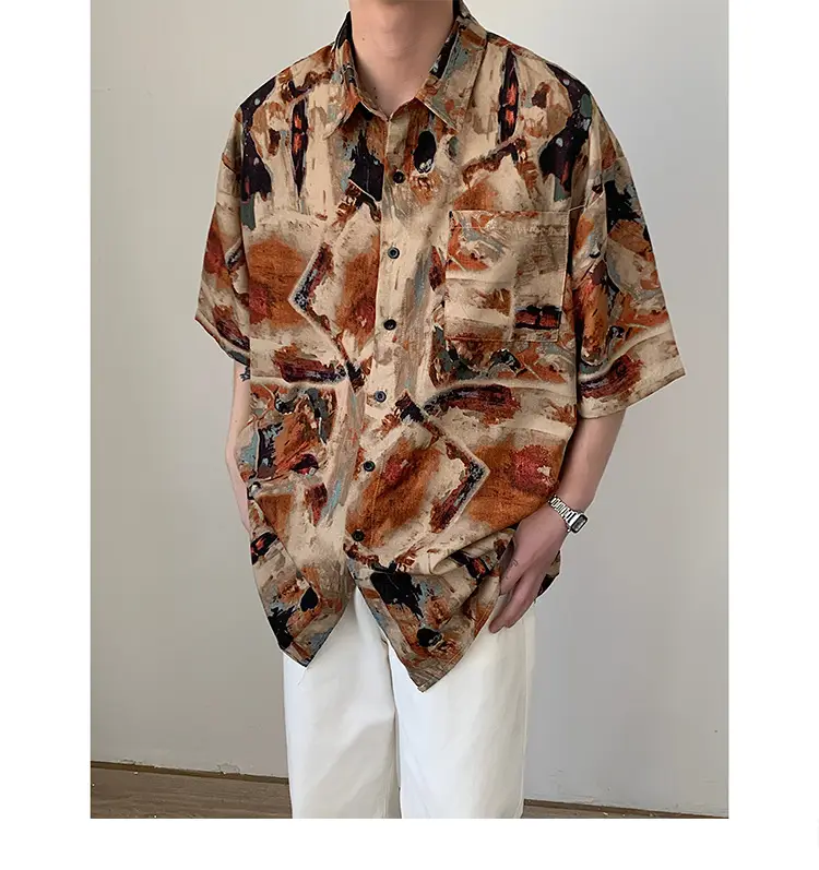 Men's Camo Printed Ice Silk Shirt Short Sleeve Summer — feature 15