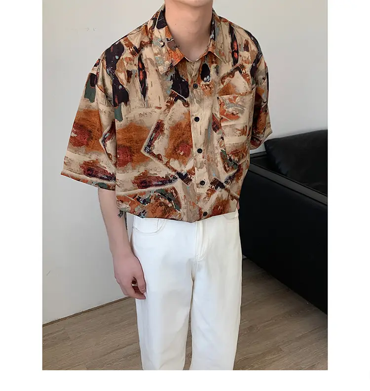 Men's Camo Printed Ice Silk Shirt Short Sleeve Summer — feature 17